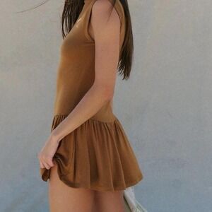 NWT Free People Casual Beach Good Feels Drop Waist Mini Dress - Brown